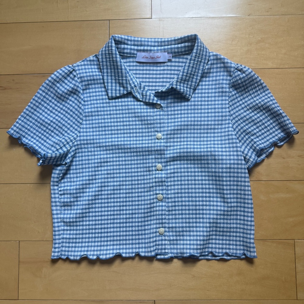 Lisa Says Gah Blue and White Sabrina Button Down Shirt